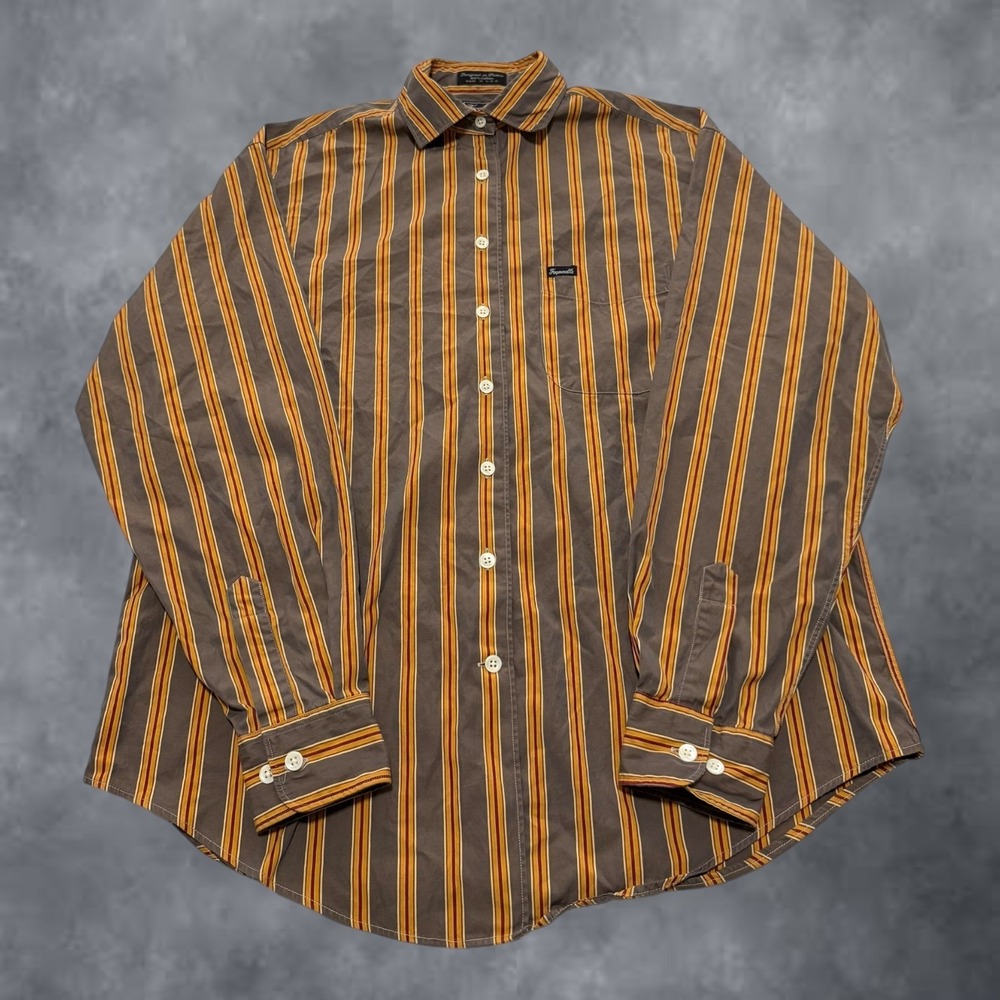 Faconnable Mens Med Brown Orange Striped Button Down Shirt Albert Goldberg USA